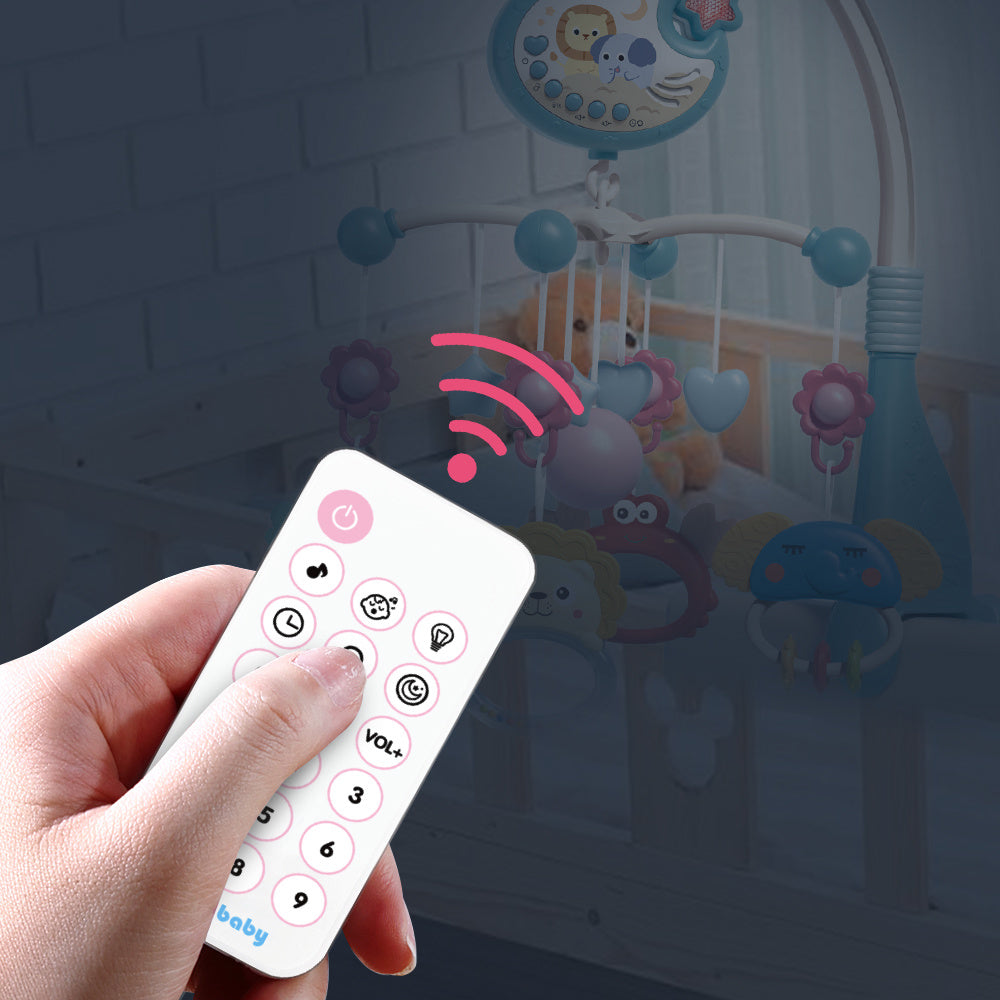 Baby Bedside Toy Stroller Bell Music Rotator Remote Control Light