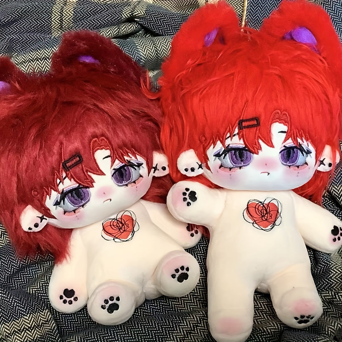 Red Long Hair Plush Doll with Big Ears
