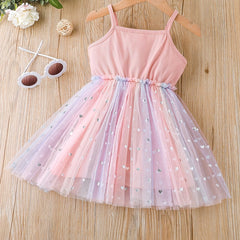 Toddler Girls Heart Print Princess Cami Dress for Party