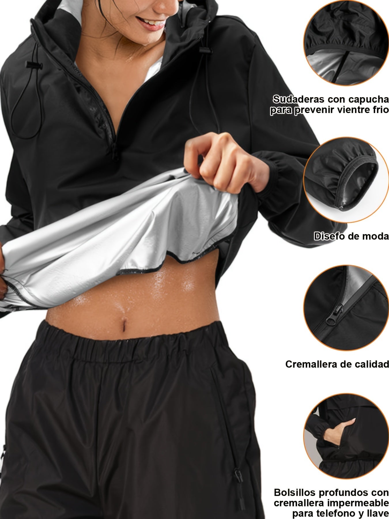 2pcs Sauna Sweat Sports Set Zipper Sweat Hoodie & Sweat Pants Suit
