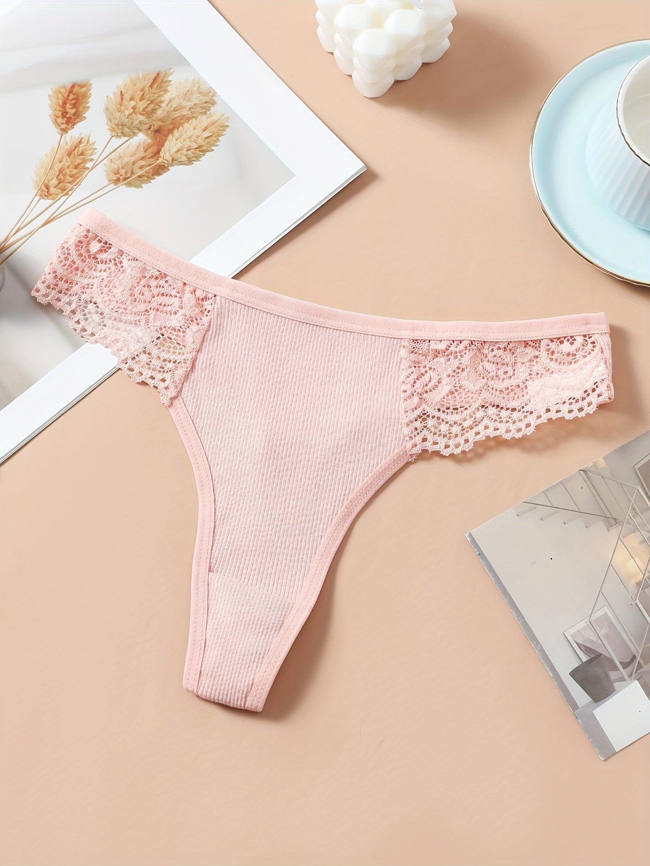 5 Pcs Lace Thongs Soft & Comfy Intimates Panties Women's Lingerie