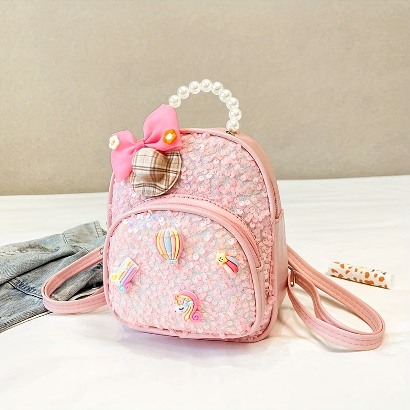 Girls' Faux Pearl Bowknot Sequin Backpack
