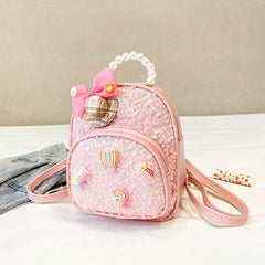 Girls' Faux Pearl Bowknot Sequin Backpack