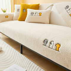 Winter Sherpa Cat Paw Sofa Slipcover Plush Embroidery Boho Furniture