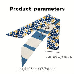 2pcs Floral Plaid Skinny Scarf Ribbon Neckerchief Bowknot Twilly Scar