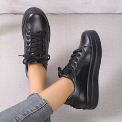 Faux Leather Platform Sneakers for Women