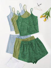 6 Pack Plus Size Basic Pajama Set Women's Plus Ribbed Knit Cami Top & Shorts
