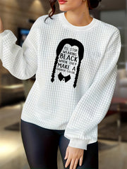 Women's Plus Size Graphic Print Waffle Long Sleeve Pajama Top