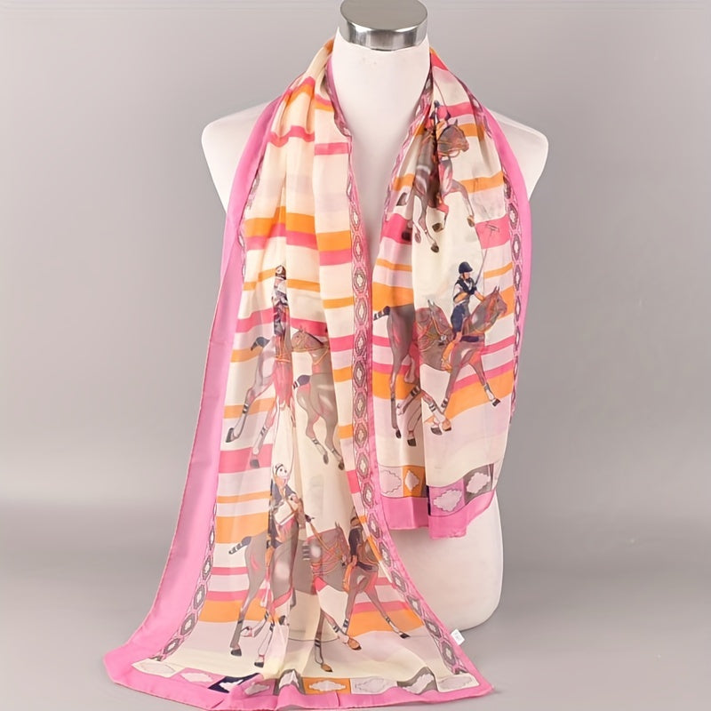 Stripe Horse Print Vintage Scarf Chiffon Shawl Sunscreen Head Wrap