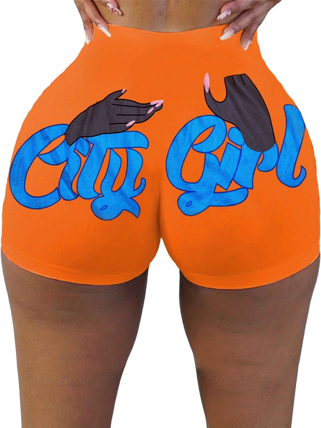 City Girl Print Skinny Shorts Yoga Casual Summer Shorts Women's Clothing