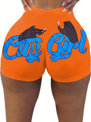 City Girl Print Skinny Shorts Yoga Casual Summer Shorts Women's Clothing