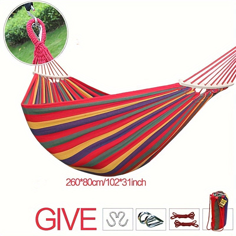 Anti Rollover Canvas Hammock with Curved Wooden Stick, Outdoor Leisure Hammock