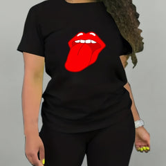 Mouth Print Short Sleeve Tee & Shorts Set