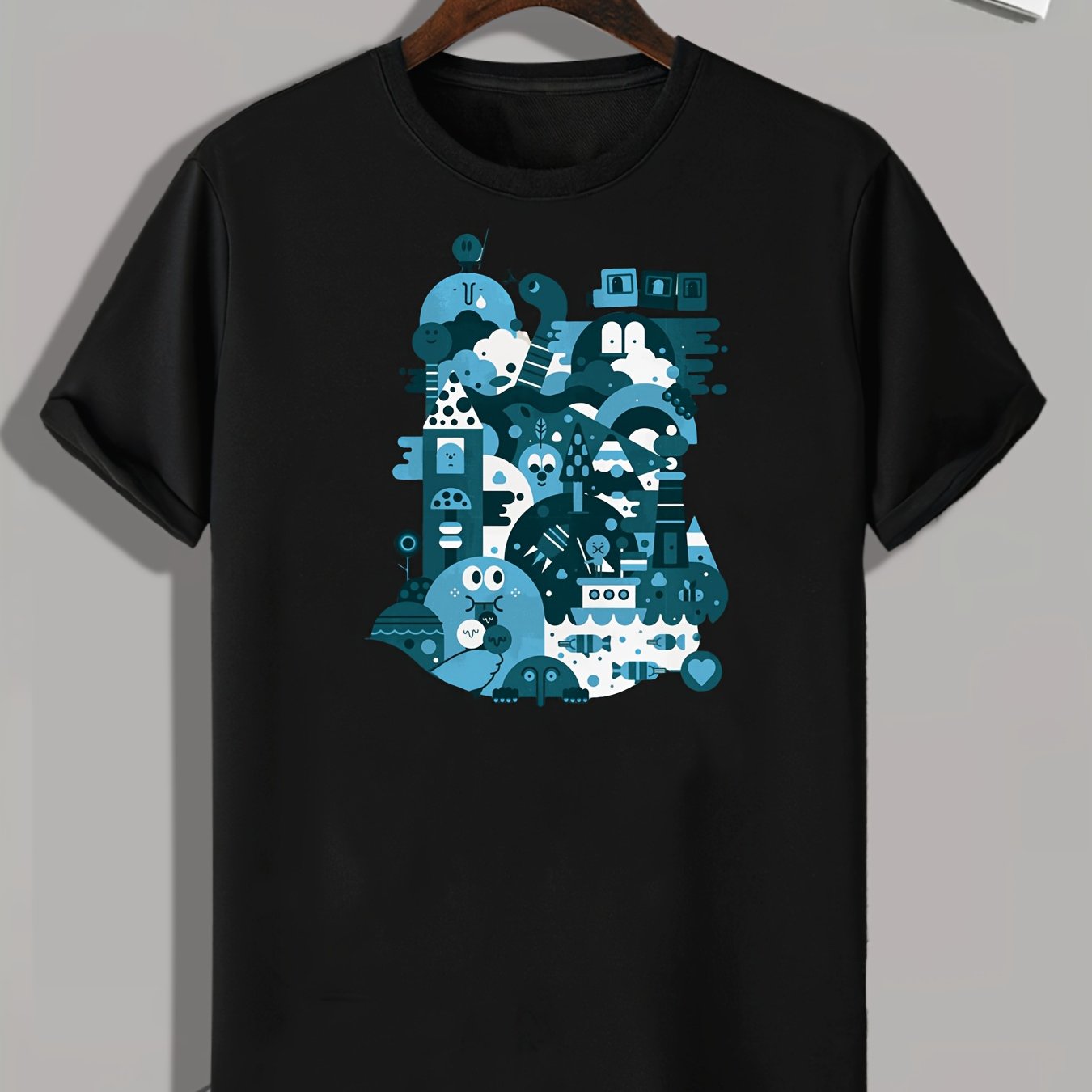Cartoon Print Men's Graphic Tee Summer Casual Comfy Tshirt