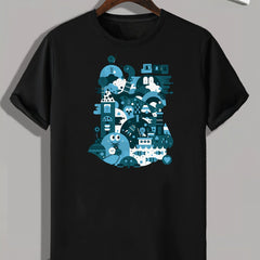 Cartoon Print Men's Graphic Tee Summer Casual Comfy Tshirt