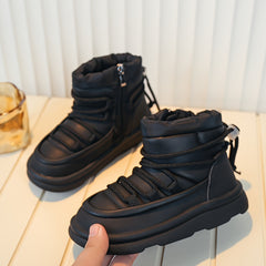 Girls Solid Zipper Boots Warm Winter Plus Fleece Comfortable Casual