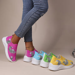 Leopard Print Sock Shoes Low Top Sneakers Casual Running Shoes