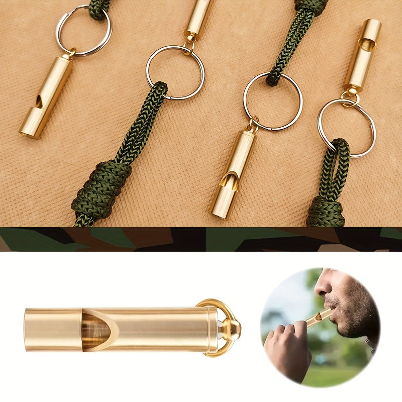 Brass Whistle Key Ring Army Green Rope Emergency Survival Whistle