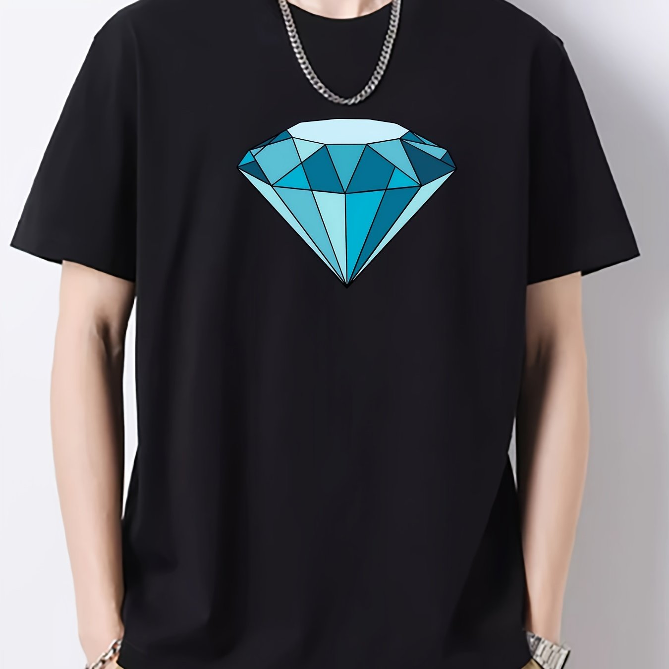 Diamond Pattern Men's Graphic Cotton Crew Neck Active T Shirt