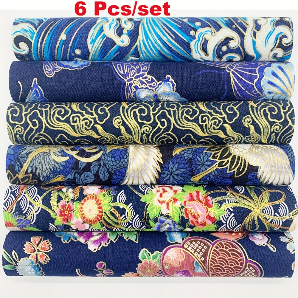 6pcs Navy Red Purple Bronzing Printed Cotton Fabric for DIY Sewing Scrapbooking