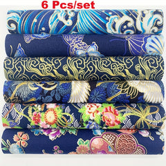 6pcs Navy Red Purple Bronzing Printed Cotton Fabric for DIY Sewing Scrapbooking
