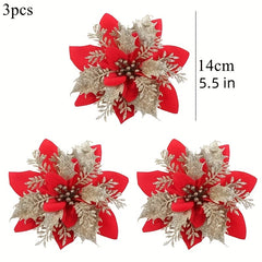 3pcs Sparkling Christmas Flowers DIY Tree Decoration & Wreath Garland