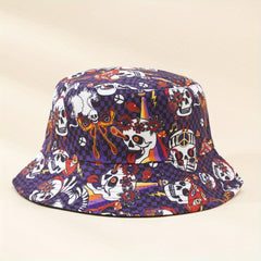 Skull Rose Print Sunshade Bucket Hat for Outdoor Travel
