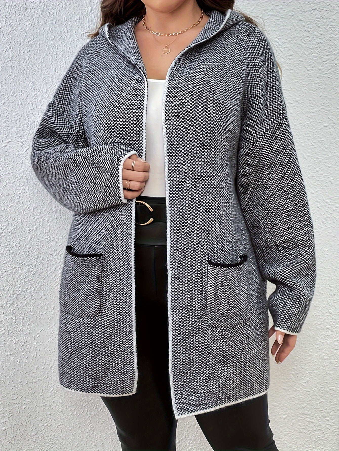 Colorblock Open Front Hooded Cardigan