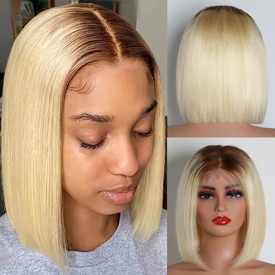 Brazilian 13x4 Lace Front Human Hair Wig Straight Bob Ombre Blonde