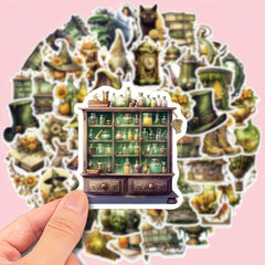 50pcs Retro Forest Magic Book Mushroom Stickers - Waterproof
