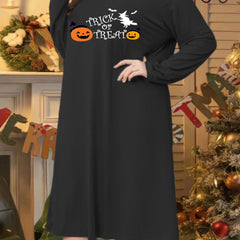 Halloween Lounge Dress Women's Plus Cartoon Witch & Funny Pumpkin