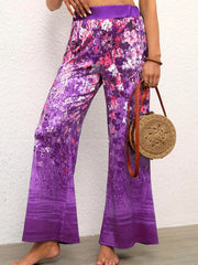 Floral Print High Rise Stretch Flare Leg Pants