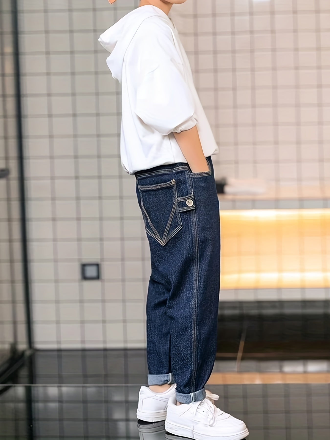 Boy's Loose Fit Denim Jeans Mid Stretch Breathable Pants