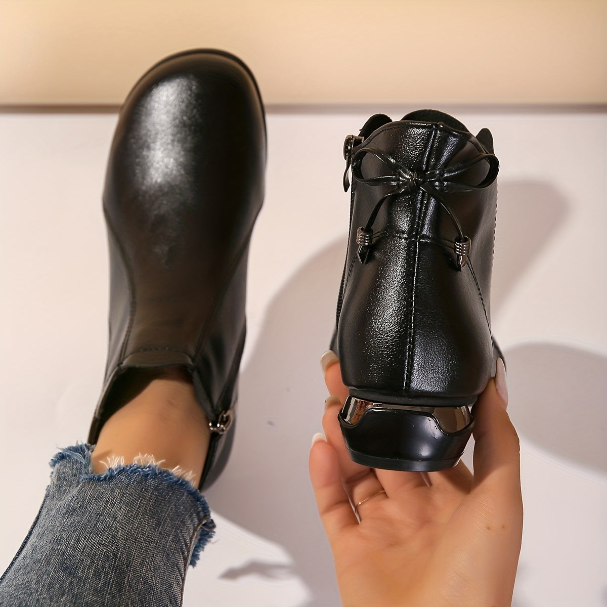 Women's Side Zipper Bowknot Ankle Boots