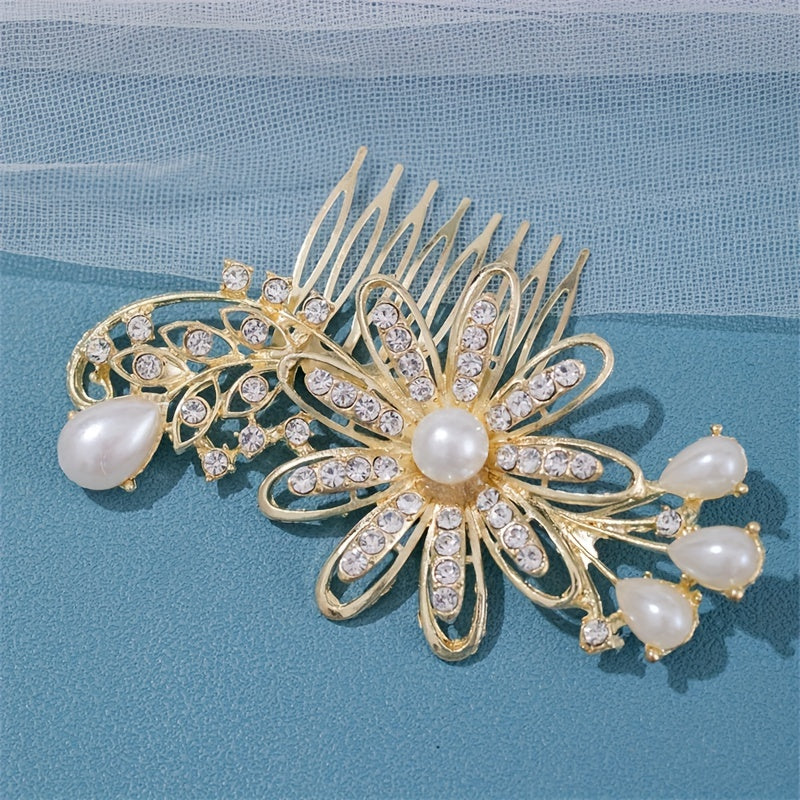 Girls Rhinestone Hairpin Crystal Flower Faux Pearl Hairpin