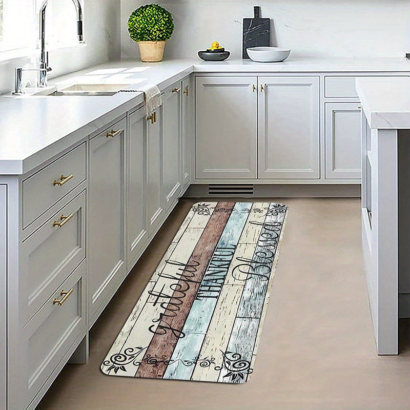 Vintage Print Kitchen Mat Wood Anti Slip Carpet