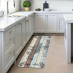 Vintage Print Kitchen Mat Wood Anti Slip Carpet