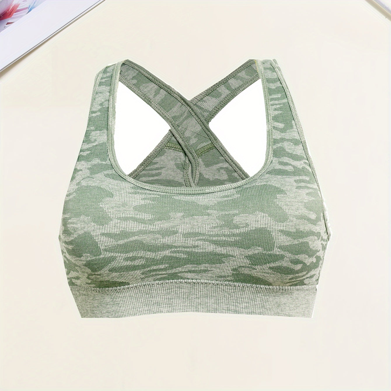 Girls Camo Seamless Sports Bra Cross Back Strap