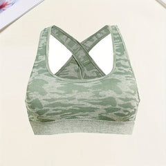 Girls Camo Seamless Sports Bra Cross Back Strap