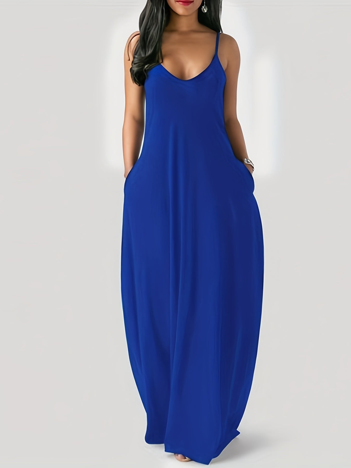 Basic Dress Women's Plain V Neck Stretch Cami Maxi Dress
