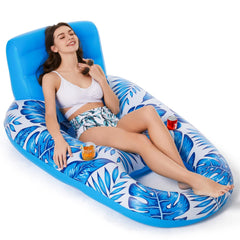 Inflatable Floating Lounge Chair Recliner with Backrest for Swimming Pool