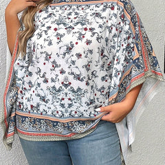 Boho Blouse Women's Plus Floral Print Batwing Sleeve