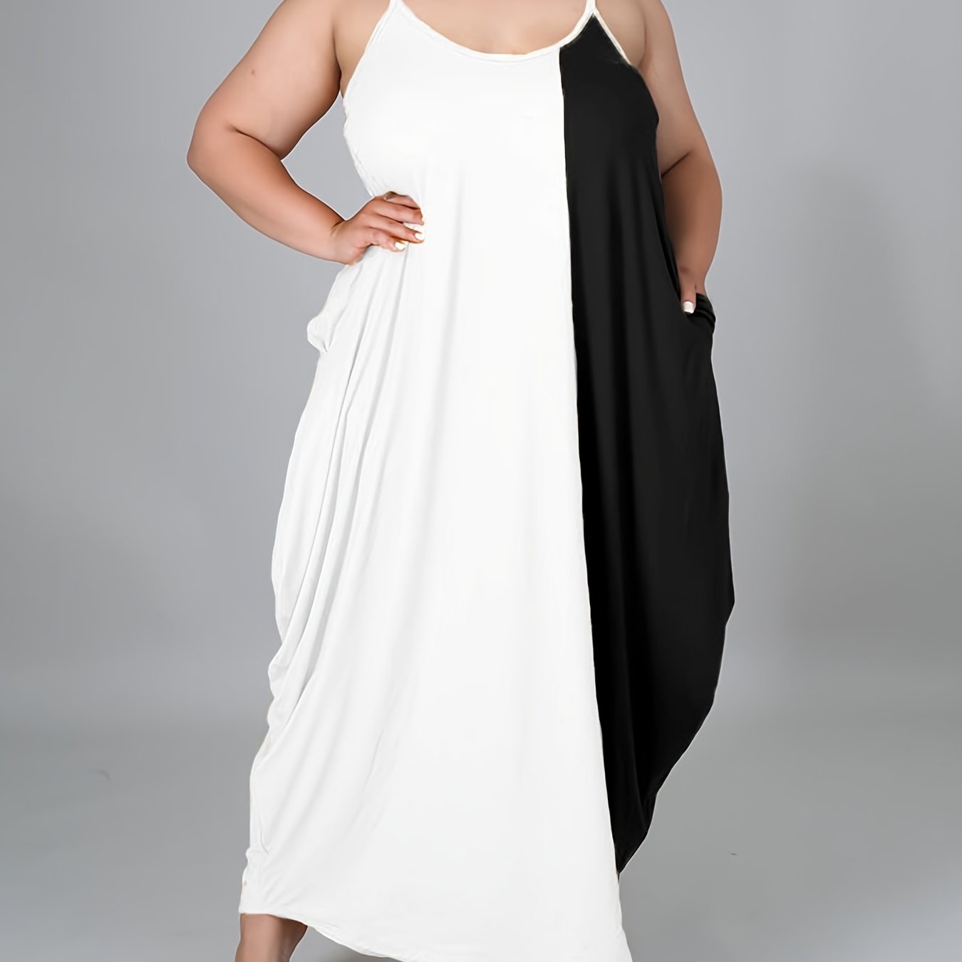 Plus Size Colorblock Cami Maxi Dress With Pockets