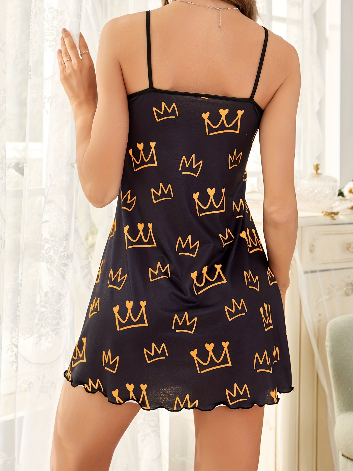 Crown Print Cami Pajama Dress Soft Nightdress