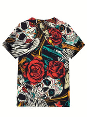 3D Rose and Flower Pattern Men's Novelty T-Shirt for Summer