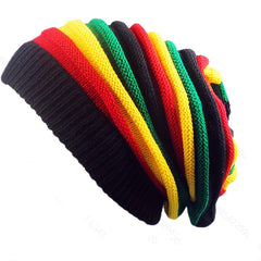 Rainbow Striped Slouchy Beanie Warm Knit Hat Elastic Turban Hat