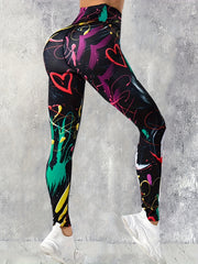 High Waist Block Graffiti Print Yoga Leggings For Women