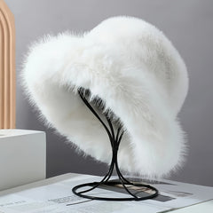 Fluffy Faux Fur Bucket Hat Plush Warm Hat