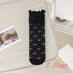 2 Pairs Floral Print Ruffle Socks Comfy & Breathable All match Stockings