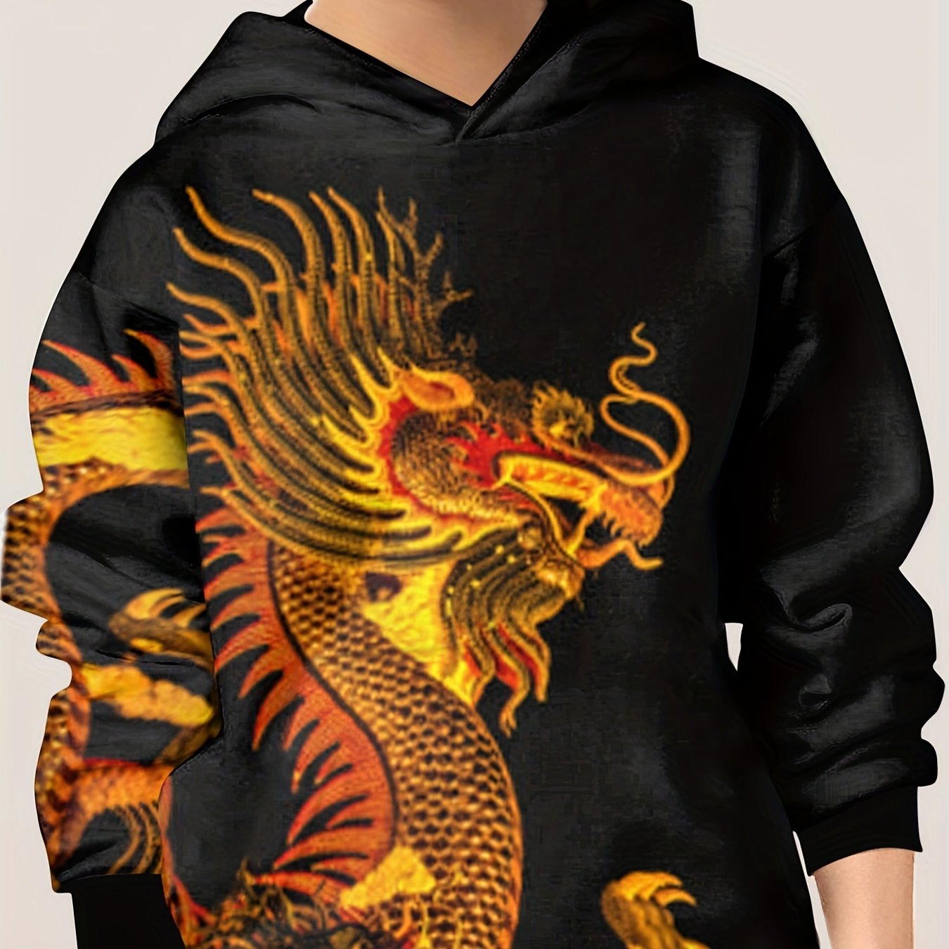 3D Golden Dragon Print Kid's Hoodie Unisex Pullover
